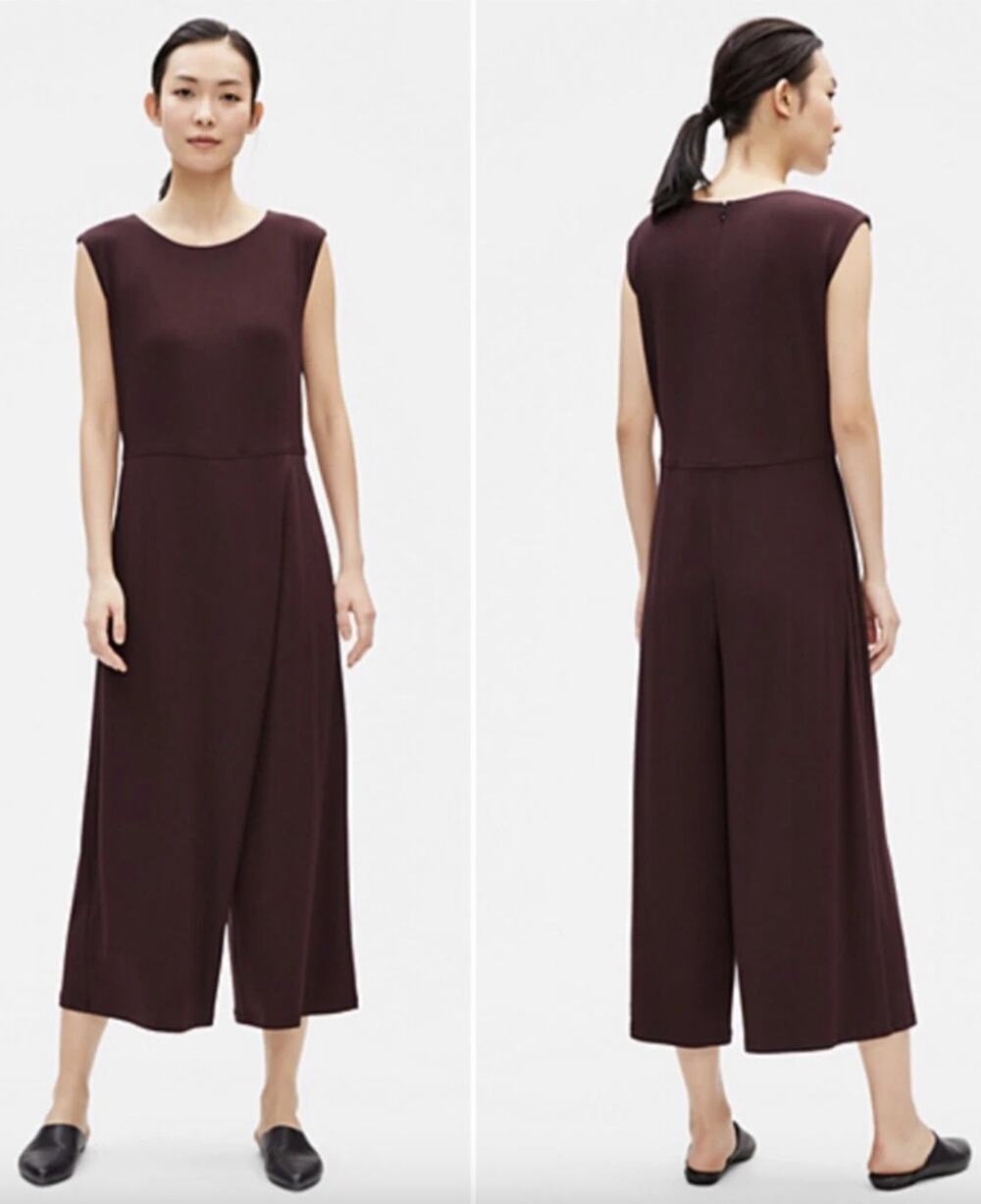 NEW Eileen Fisher Lightweight Viscose Jersey Faux-Wrap Jumpsuit Cassis Size S